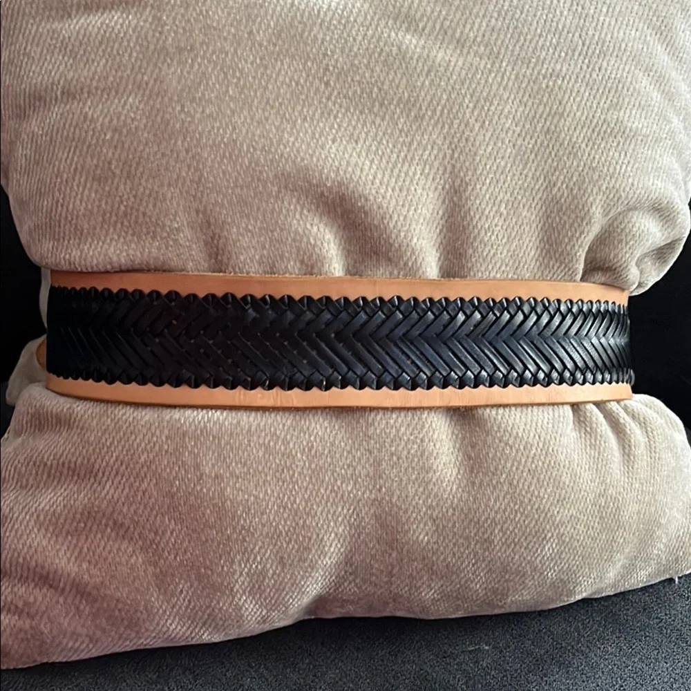 Hussy black & British tan leather belt Tan and Black Woven Belt Gold hardware